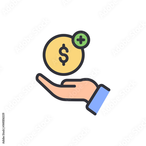 Add budget colored icons, minimalist vector illustration ,simple transparent graphic element .Isolated on white background