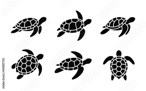 Marine Turtles Swimming Vector Image Black Silhouette Pattern Background