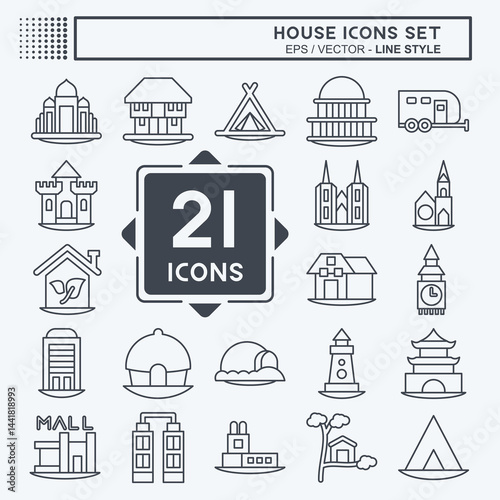 Icon Set House. related to Education symbol. line style. design editable
