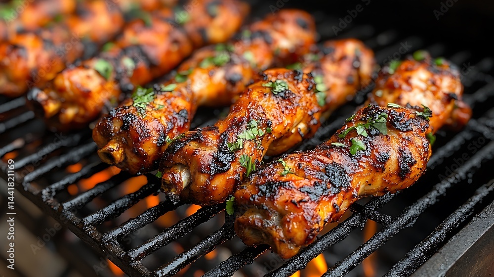 Grilled chicken drumsticks, charred & glazed Grilled chicken drumsticks, charred & glazed