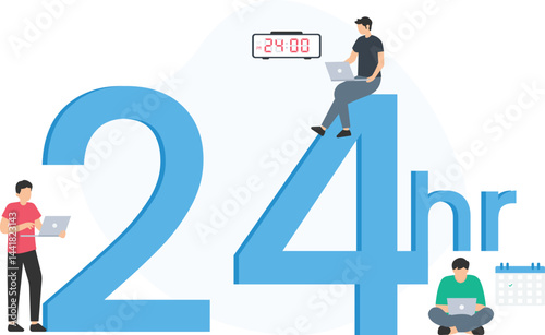 Three developers collaborating with laptops, working tirelessly around the clock, embodying the essence of continuous software development and ongoing maintenance efforts

