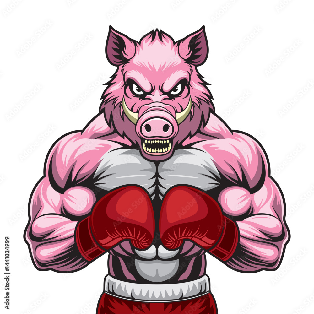 Fototapeta premium wild boar boxing mascot vector illustration design