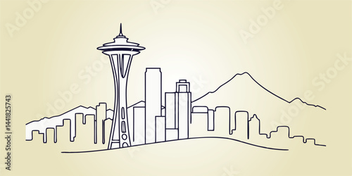 Line drawing of the Seattle skyline. Vector