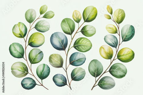 Obraz na płótnie Green Leaves Botanical Illustration w salonie