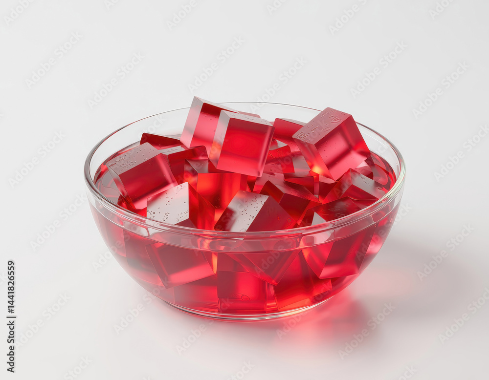 Red Gelatin Cubes in a Glass Bowl