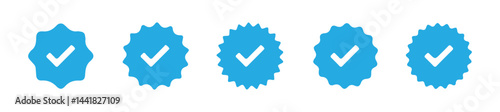 Verified badge icon tick symbol Vector blue verification badge approved check mark icon. Social media account verification icons. Vector Illustration Eps 10