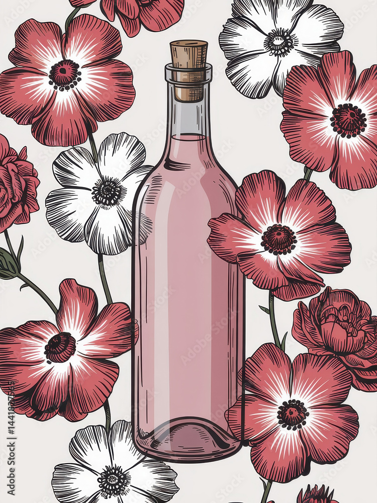 Wine Bottle and Flowers Design