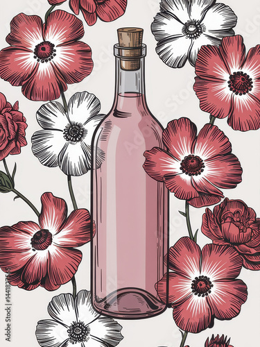 Obraz na płótnie Wine Bottle and Flowers Design w salonie