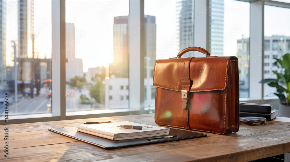 Leather Bag and Office Desk