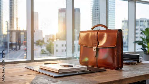 Obraz na płótnie Leather Bag and Office Desk w salonie