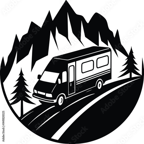 Camping Vehicle RV, camper van, trailer, roof tent vector Silhouette illustration 