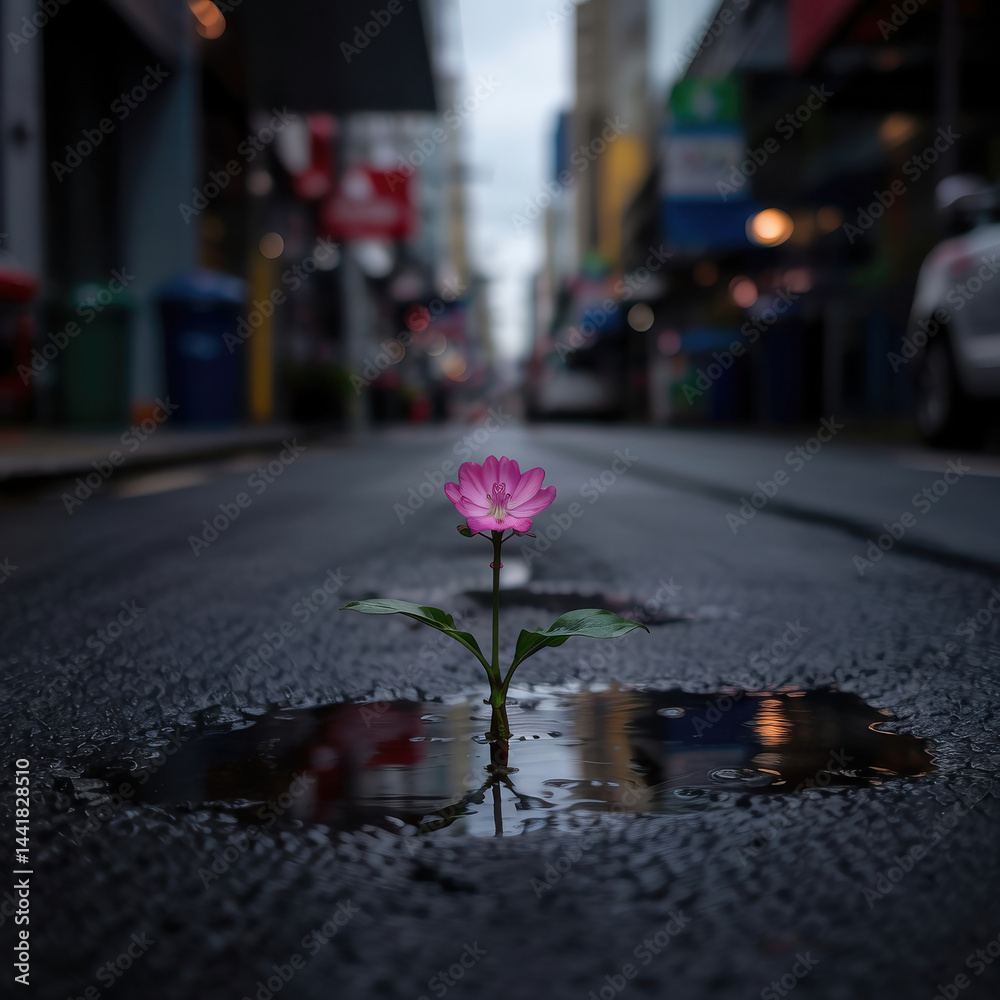 Resilient Flower Amidst Urban Landscape