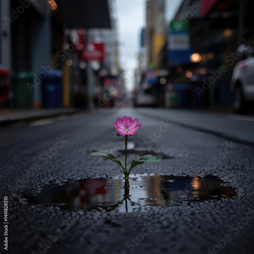 Obraz na płótnie Resilient Flower Amidst Urban Landscape w salonie