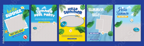summer beach pool party editable print flyer or poster set for summer fashion sale poster template bundle, summer Holiday and tour advertisement background, summer leaflet, brochure cover design pack