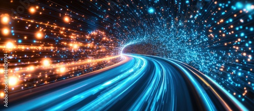 Speed, light trail, tunnel, data, digital future