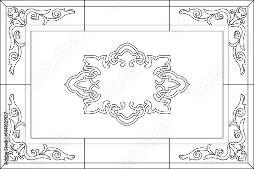 Vector sketch illustration silhouette design frame background pattern carving decoration classic vintage floral natural 