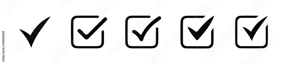 Checkmark vector set. Checked check box sign. Approved symbol. Check mark icon. Correct vote choice isolated symbol. editable line. Vector Illustration Checkmark vector set. Checked check box sign. Approved symbol. Check mark icon. Correct vote choice isolated symbol. editable line. Vector Illustration