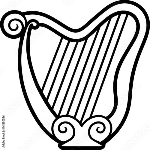 Intricate Harp with Heart Details – Fine Line Art
