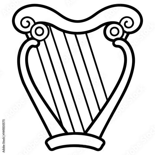 Intricate Harp with Heart Details – Fine Line Art