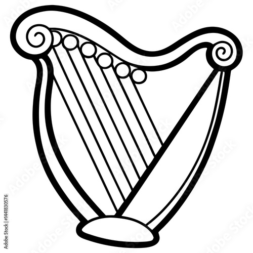 Intricate Harp with Heart Details – Fine Line Art
