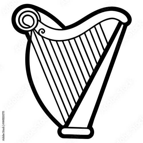 Intricate Harp with Heart Details – Fine Line Art