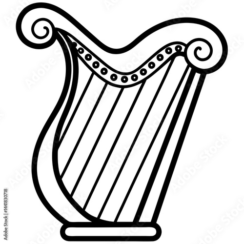 Intricate Harp with Heart Details – Fine Line Art