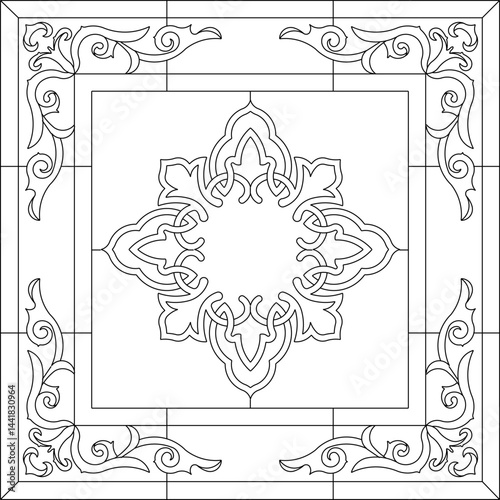 Vector sketch illustration silhouette design background pattern carving decoration classic vintage