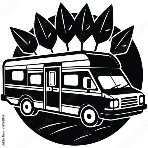 Camping Vehicle RV, camper van, trailer, roof tent vector Silhouette illustration 