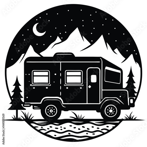 Camping Vehicle RV, camper van, trailer, roof tent vector Silhouette illustration 