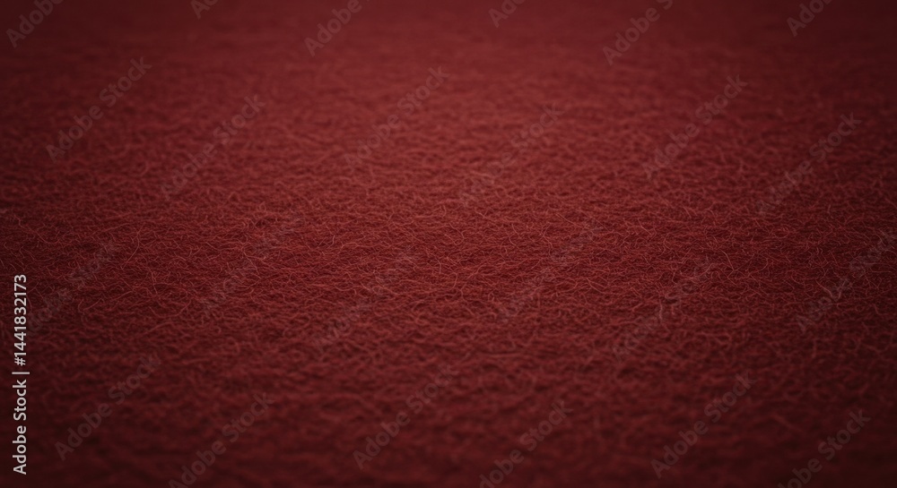 Fototapeta premium Close-up view of a deep red felt fabric texture with a soft, fuzzy surface, creating a subtle gradient from a brighter center to darker edges, ideal for backgrounds and textile design.