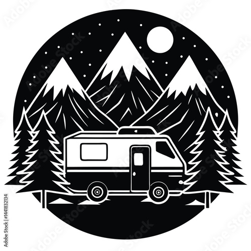 Camping Vehicle RV, camper van, trailer, roof tent vector Silhouette illustration 