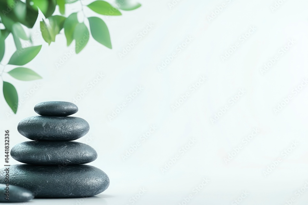 Stacked Black Stones with Leaves Stacked Black Stones with Leaves
