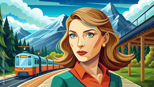 caucasian woman traveling by train