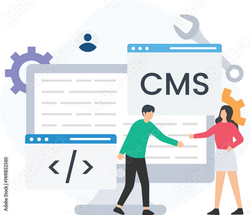 Programmers collaborating on a cms platform, integrating code and managing website content, showcasing the power of teamwork and software development in the digital landscape

