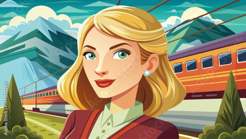 caucasian woman traveling by train