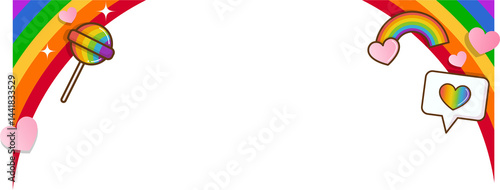 Rainbow pride month decoration border design, PNG file transparent background