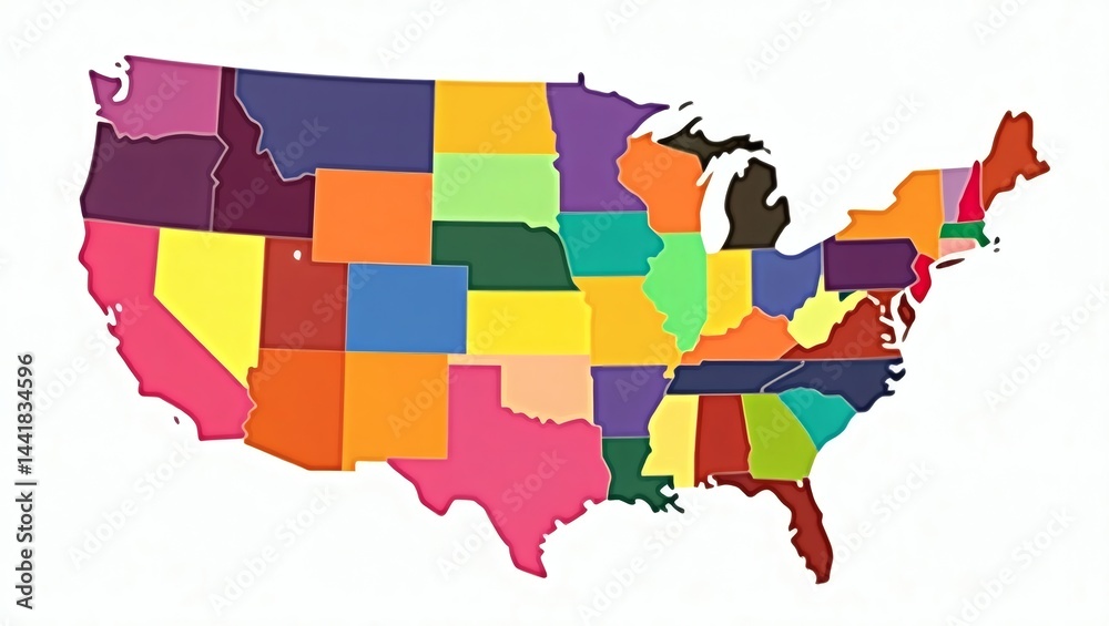 Obraz premium Colorful Educational Map of the United States