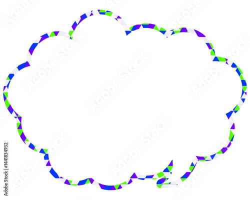 ステンドグラス風吹き出し　三角形模様　丸みのある雲形