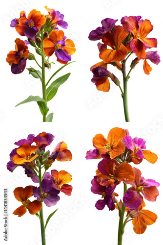 Wallflower Plant, Orange Purple Petals, Side View