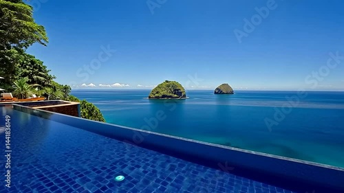 Luxurious infinity pool overlooking tropical islands
