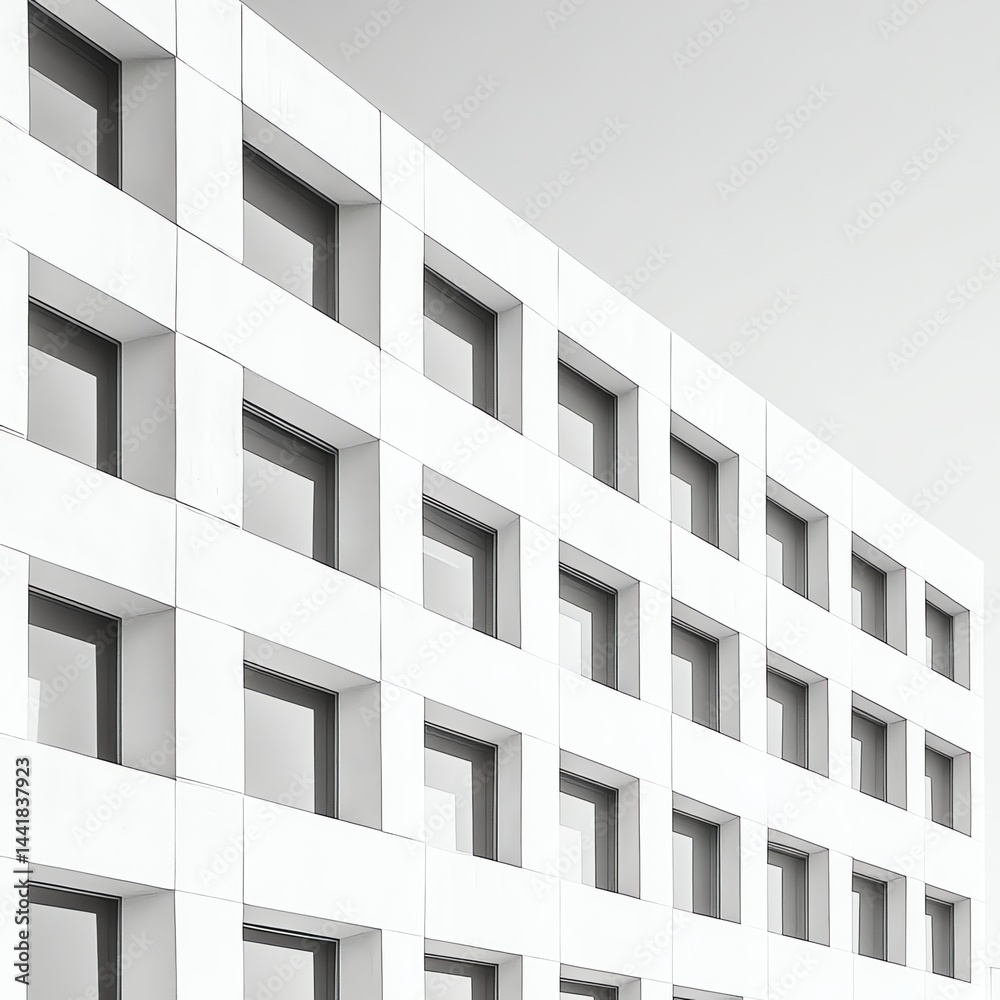 Modern architectural building facade with geometric window design Modern architectural building facade with geometric window design