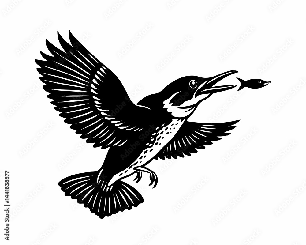 Fototapeta premium silhouette kingfisher in the water of fish
