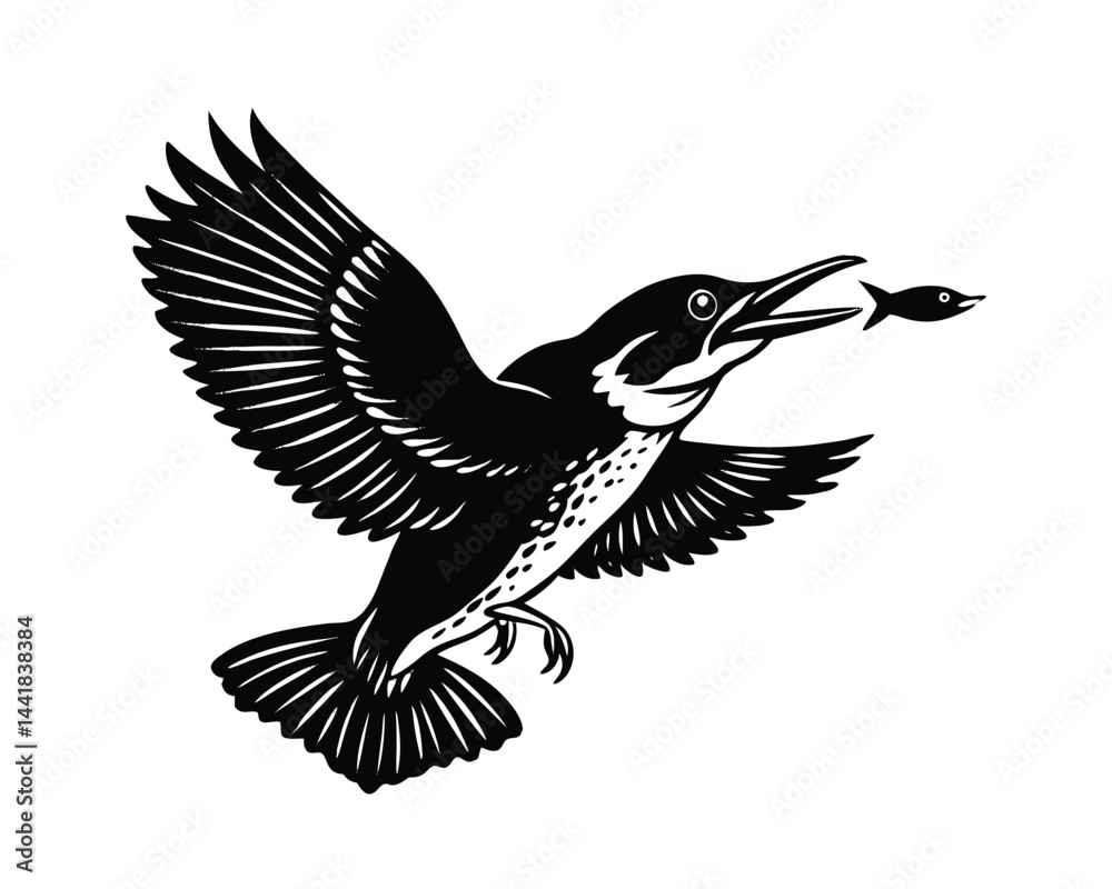Obraz premium vector silhouette kingfisher in the water of fish