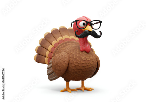 funny 3d hipster turkey with glasses mustache icon