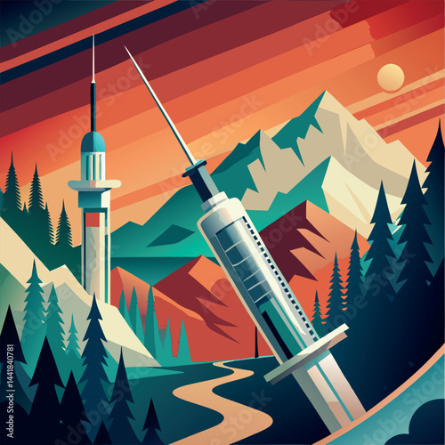 Winter Health Protection Syringe Illustration