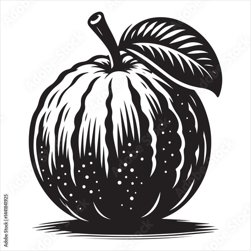 a fresh guava fruit vector silhouette, vector black color silhouette, isolated white background 