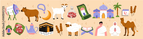 Set of Eid-Al-Adha Essentials Illustration