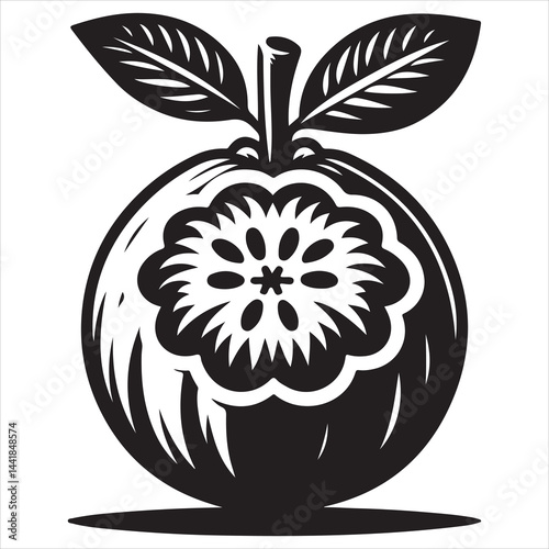 a fresh guava fruit vector silhouette, vector black color silhouette, isolated white background 