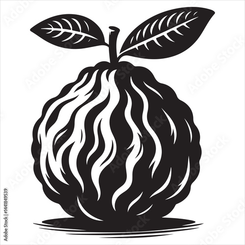 a fresh guava fruit vector silhouette, vector black color silhouette, isolated white background 
