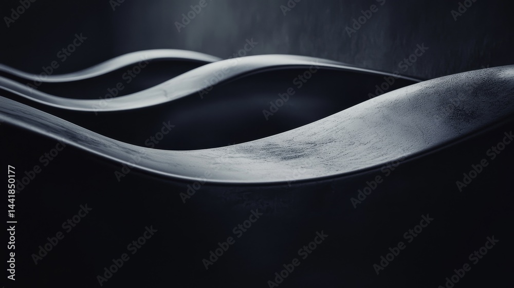 Fototapeta premium Artistic arrangement of sleek, modern forks showcasing elegant curves in dramatic lighting.